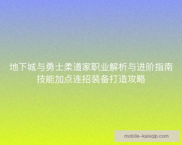 地下城与勇士柔道家职业解析与进阶指南技能加点连招装备打造攻略
